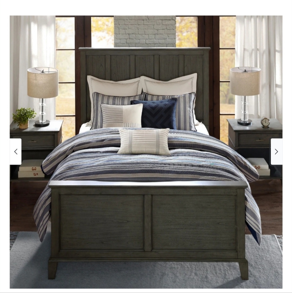 Madison Park Signature Farmhouse Blue & Ivory Striped Set Of 2 King Pillow Shams